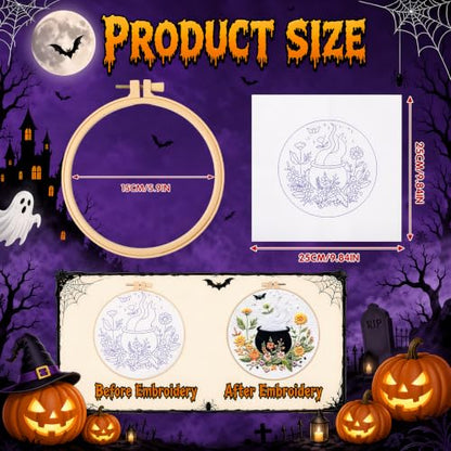 4 Set Halloween Embroidery Kit, DIY Hand Embroidery Kit for Beginners