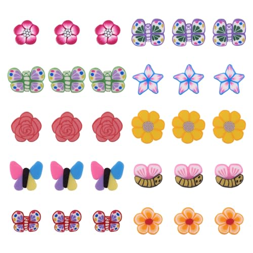 Elecrelive 200pcs Polymer Clay Beads Cute Clay Beads Flower Butterfly Loose Beads for Jewelry Necklace Earring Friendship Bracelet Making - color: Mixed Color-Butterfly & Flower