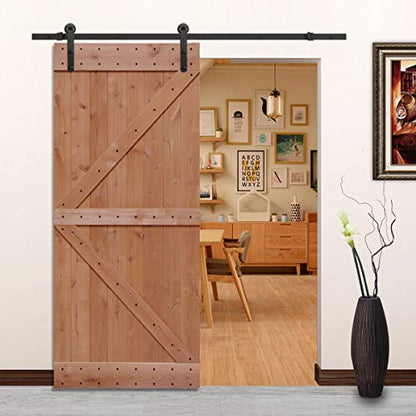 LUBANN 36 in. x 84 in. Rustic British-Brace Hardwood Barn Door Unfinished Knotty Alder Solid Wood Barn Door Slab - size: 36X84 British Brace