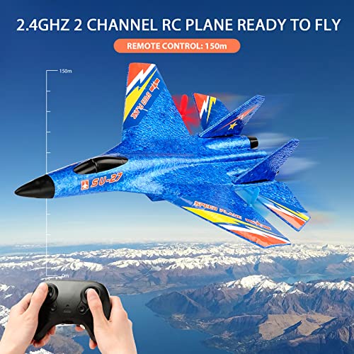 SU27 RC Fighter Plane Beginner Friendly RC Airplane 6-Axis Auto-Stabilizer Remote Control Glider Aircraft Ready to Fly Crash Resistant 2 Batteries - color: Yellow Su27