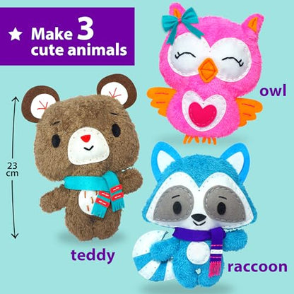 KRAFUN Teddy, Raccoon & Owl Sewing Kit for Kids Ages 7-12 - color: Teddy & Friends
