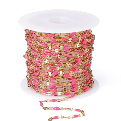 16.5FT Stainless Steel Enamel Chain 2MM Gold Lip Chain for Jewelry Making - color: gold(rose pink)