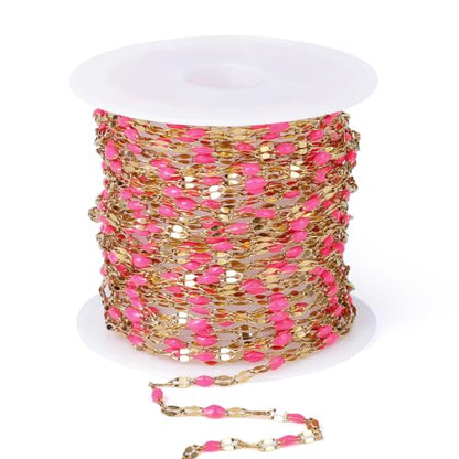 16.5FT Stainless Steel Enamel Chain 2MM Gold Lip Chain for Jewelry Making - color: gold(rose pink)