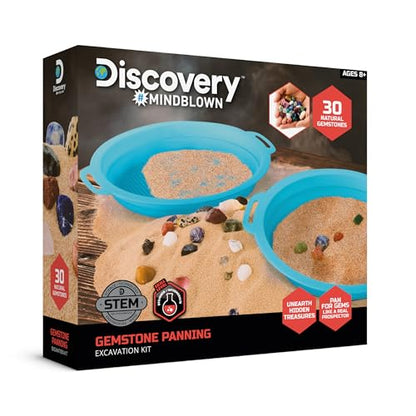 Discovery™ Gemstone Panning STEM Kit – Pan for 30 Real Gems| 2 Sifting Pans, Sand & Learning Guide| Educational Science Activity for Kids| Geology Rock Excavation Set| Boys & Girls Toy Gift| Ages 8+