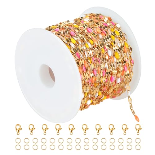 UMAOKANG Stainless Steel Chain for Jewelry Making Multicolored Craft Chains - color: Gold-Multicolored 2(yellow pink)