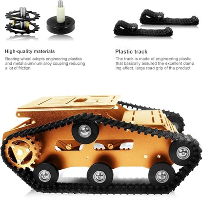 Smart Robot Car Chassis Kit Full Metal Big Tank Chassis with 2WD Motors for Arduino Raspberry Pi Jetson Python DIY Smart Car Learning Kit (Gold 1, with Encoder Motor) - color: Gold1