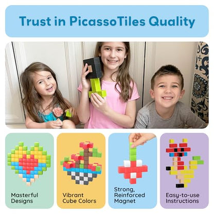 PicassoTiles 108 Piece Magnetic Cubes, 1 Inch STEM Building Set for Kids 3+ - style: 108pcs Puzzle Cubes