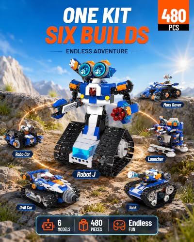 Apitor STEM Coding Robot Toy 6-in-1 Building Kit for Boys 8-12 480 Blocks - style: Robot J(Advanced-level)