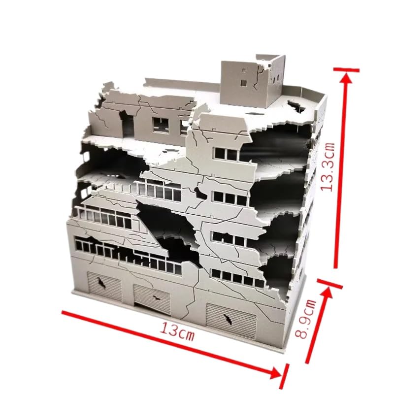 SiyphuNing N Scale 1/144 Large Size Wide 5.2inch Ruined Damaged Building After War Assembling Model Outland Scene for DIY Sand Table Garden Micro Landscape Ornaments Supply Player Spray