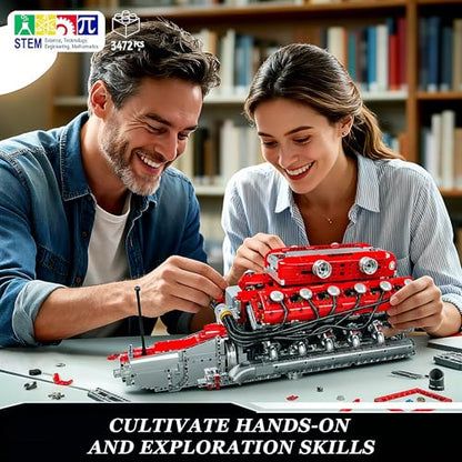 Mould King V12 Engine Model Kit that Runs - Motorized Mini Engines Building Blocks Set with Battery & Gearshift, Car Construction STEM Toy for Adults, DIY Mechanic Engineering Kit (3472+ PCS) - style: WX-10169