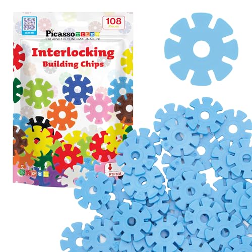 PicassoTiles Building Chip Interlocking Disc Construction Blocks in Light Blue Color STEM Learning Early Education Toy Engineering Playset Child Brain Development for Toddlers Child Kids Age 3+ PTF108 - color: Lblu