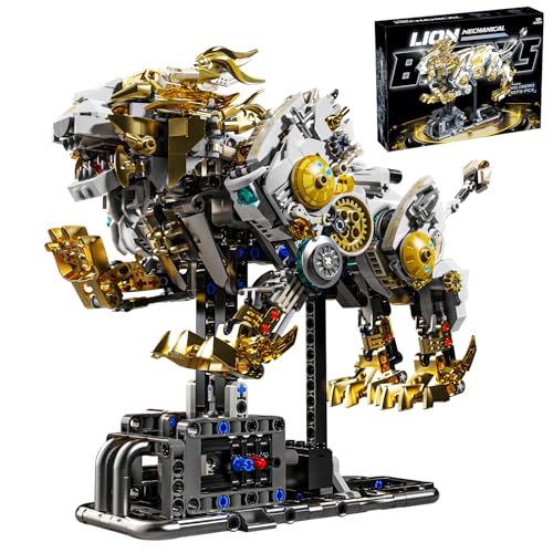 CSNRHG Mechanical Lion Building Block Toy Set Futuristic Mechanical Beast Model with Movable Parts & Gears Premium Mechanical Building Kit with Display Stand, Ideal Gift for Boys & Adults - color: Mechanical Lion