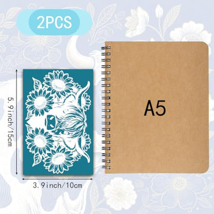 4Pcs 4 Styles Silk Screen Stencils Reusable Sunflower 3.9 x 6 Inch Polymer Clay Stencils Cattle Sunflowers Pattern Reusable Nylon Transfers for Clay Wood Fabric Jewelry Making DIY Crafts - color: Cattle