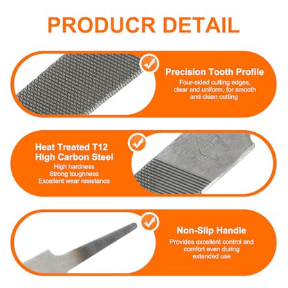 HARFINGTON Flat Medium Cut File 6" Double Cut Teeth High Carbon Steel Hand Rasp File without Handle for Metal Wood Deburring Removing - size: 6", style: Medium