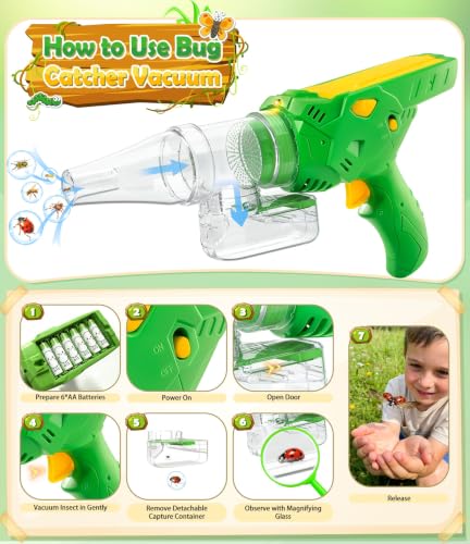 Bug Catcher for Kids 3-12, Bug Vacuum Bugs Catching Release Kit, Magnifying