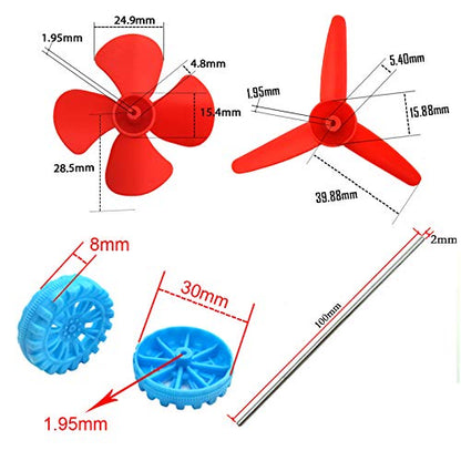 EUDAX 6 Set DC Motors Kit, Mini Electric Hobby Motor 3V -12V 25000 RPM Strong Magnetic with Shaft Propeller, 2 x AA Battery Holder,9V Battery Clip Connector,Plastic Wheels for DIY Science Projects