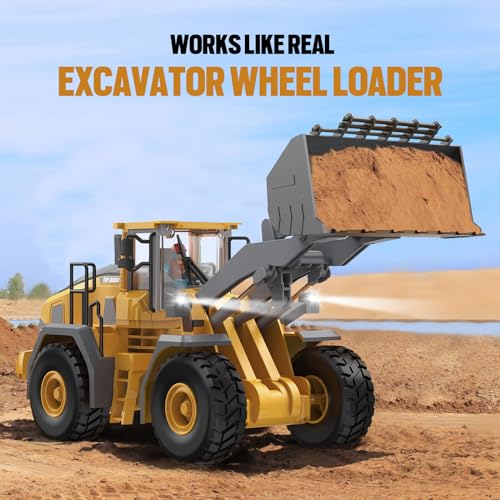 KIDMARKT Metal RC Wheel Loader Toy - Realistic Working Lights and Sounds, 1:20 Scale, 9-Channel Remote Control Construction Play Tractor Toys for Kids 3+, Perfect 2026 Gift - size: Wheel Loader