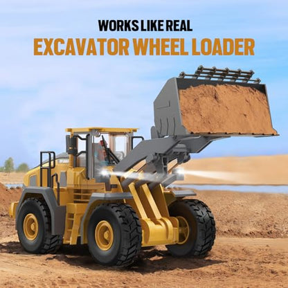 KIDMARKT Metal RC Wheel Loader Toy - Realistic Working Lights and Sounds, 1:20 Scale, 9-Channel Remote Control Construction Play Tractor Toys for Kids 3+, Perfect 2026 Gift - size: Wheel Loader