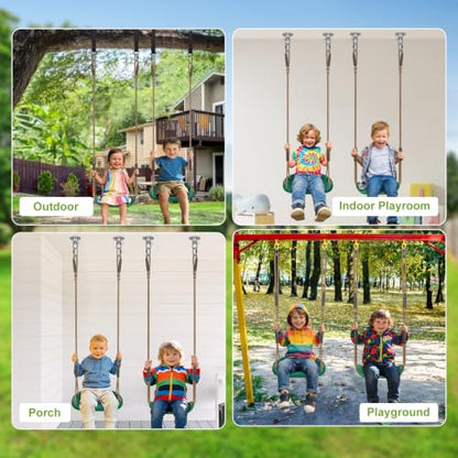 2 Pack Heavy Duty Swing Seat for Kids Adults Green Anti Slip Wider Seat - color: Green Wider Seat & U-shape Swing Seats