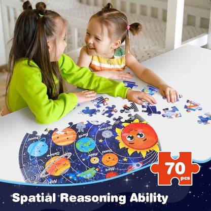 Civaner 70 Pieces Floor Puzzles Round Large Puzzles, Solar System - style: Solar System