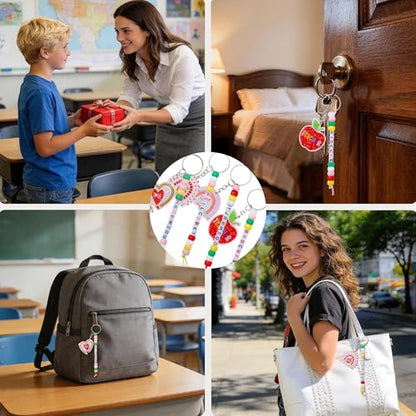 Tuhangcc Unique Design 16 Sets Teacher DIY Charm Bead Keychain Kit with 10 A-Z Letter Beads 16 Charms & Greeting Card for Teacher Day Gift (Teacher's Day) - color: Teacher's Day