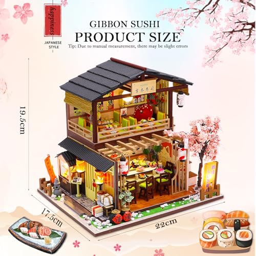 Book Nook Kit, Japanese Miniature House Kit with Dust Cover Dollhouse - color: Sushi Restaurant