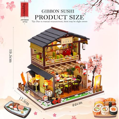 Book Nook Kit, Japanese Miniature House Kit with Dust Cover Dollhouse - color: Sushi Restaurant