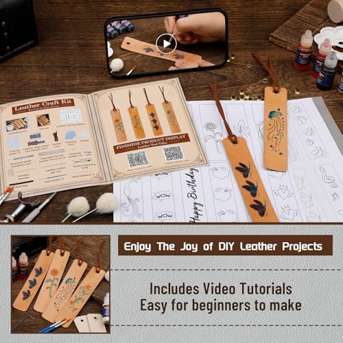 Leather Crafting Kit, Leather Bookmarks Making Kit Tools Supplies Tutorial - color: Color 1, Bookmark