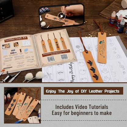 Leather Crafting Kit, Leather Bookmarks Making Kit Tools Supplies Tutorial - color: Color 1, Bookmark