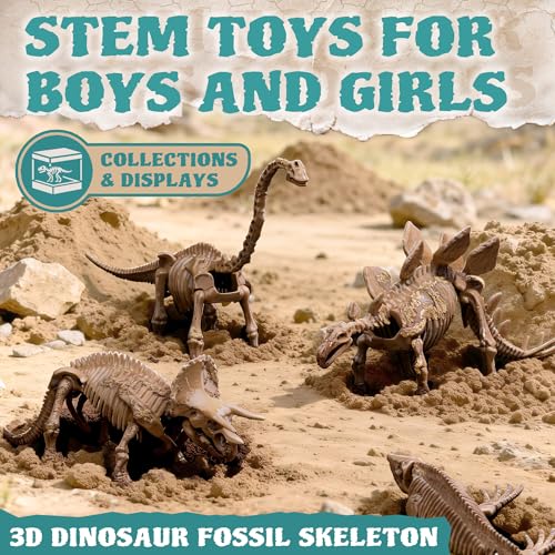 7-Pack Big Dinosaur Fossil Skeleton Building Kit | Take Apart & Rebuild Dinosaur Bones Models | STEM Science Archaeology Toy Gift for Kids 6+ | T-Rex, Triceratops, Velociraptor