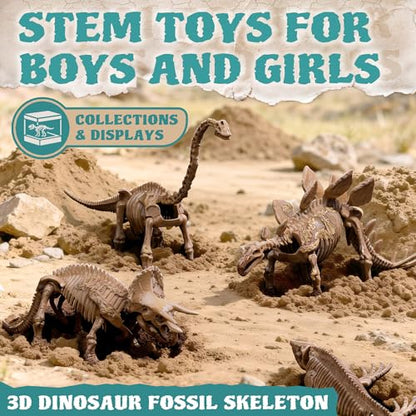 7-Pack Big Dinosaur Fossil Skeleton Building Kit | Take Apart & Rebuild Dinosaur Bones Models | STEM Science Archaeology Toy Gift for Kids 6+ | T-Rex, Triceratops, Velociraptor
