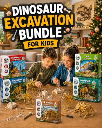 Science4you Dinosaur Excavation Kit Bundle – 5 Fossil Dig Kits for Kids, T-Rex, Triceratops, Stegosaurus, Brachiosaurus and Mammoth, STEM Science Toy, Archaeology Gift for Kids