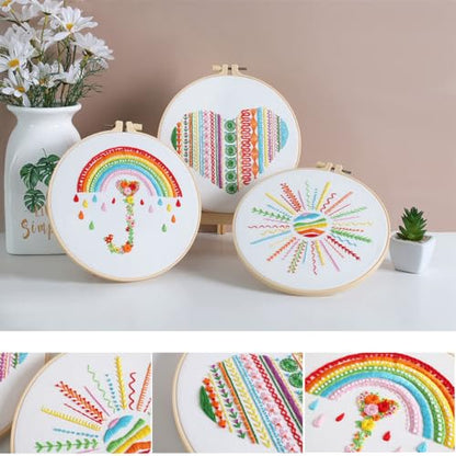 Konrisa Easy Embroidery Kit for Beginners Stamped Embroidery Starter Kit DIY Sewing Needlepoint Cross Stitch for Adults, Stitch Practice Kit 3 Embroidery Fabric Pattern - color: 3set lines