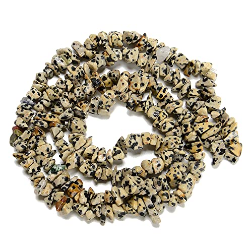 7-8mm Natural Dalmatian Jasper Gemstone Chips Healing Gravel Bracelets Necklace Kit Irregular Tumble Stone Beads DIY Crafts Design Jewelry Making 32" - color: Dalmatian Jasper