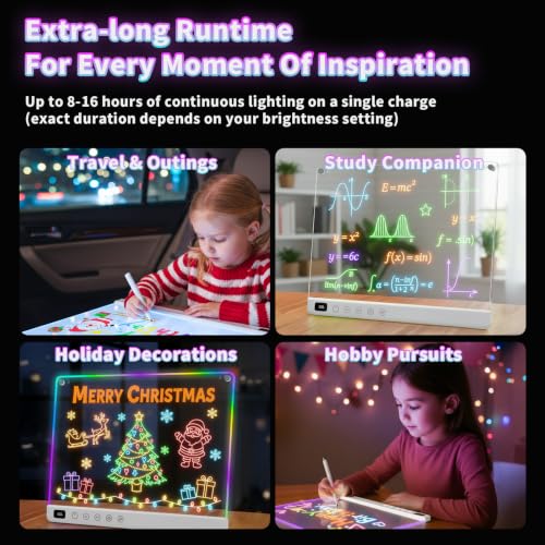 Led Drawing Board with 13 Light Effects, 16" Rechargeable Glow Doodle LED Note Board with Colors, Neon Light Up Drawing Tablet Gifts for Kids for Easter Birthday Christmas Gift Ideas - color: White