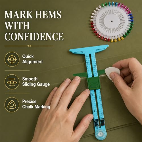 5 Piece Sewing Gauge Set, 5-in-1 Sliding Ruler & Seam Gauge, Blue - color: Blue