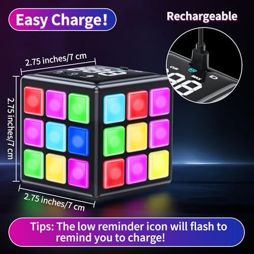 Niufunmal Rechargeable Puzzle Cube with Games, 15 Fun Memory & Speed Games