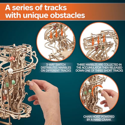 UGEARS Marble Run Chain Hoist 3D Wooden Puzzles for Adults - Wooden Model Kits for Adult Models for Adults to Build Mechanical Engineering Kit Brain Teaser, Hobby Set