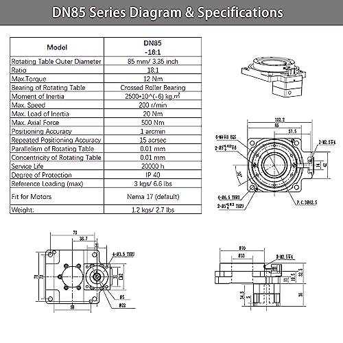 Hollow Rotary Actuator High Accuracy Hollow Rotating Platform Rotary Positioners, Fitting Nema 17 Stepper Motor, Substitutable for Direct Drive Motor and Cam Indexer - size: DN 85, style: Ratio 18:1