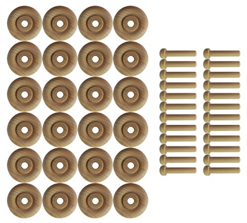 Wood Wheels - 24 Pack with Free Axle Pegs - Made in USA (1.25" Diameter) - size: 1.25" Diameter