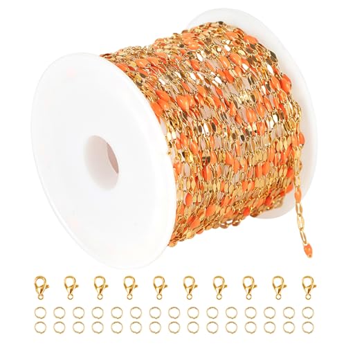 UMAOKANG 5 Meters Gold Plated Stainless Steel Bulk Chain for Jewelry Making - color: Gold-Orange