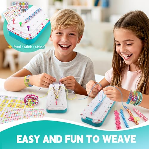 DDAI Bling Bracelet Kit for Girls Age 7-12 – Sparkly Friendship Craft Set with Gems, Threads & Stickers – Birthday Gift for 8 9 10 11 Year Old Girls & Holiday Surprise - color: Mint & White