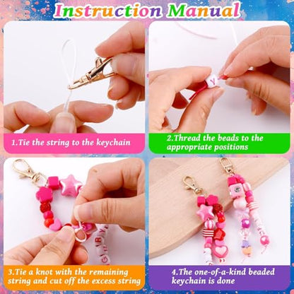 TOHONGADON 618 PCS Beaded Keychain Making Kit, Colorful Bag Charm Kit - color: 618 Pcs Bead
