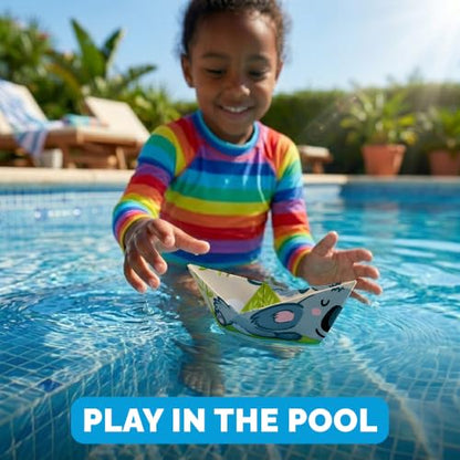 WOYS Floating Origami Boats | Tropical Set | Waterproof Premium Reusable Paper | Screen-Free DIY Arts & Crafts Activity & Gift | 5 Sheets | Bath, Pool & Indoor Play - color: TROPICAL
