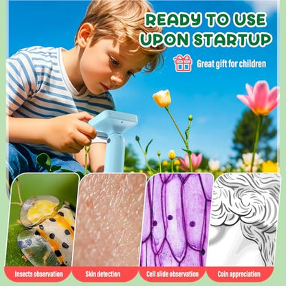 IMICHI Microscope for Kids 50X-1000X - 2 inch IPS HD Screen, 32GB Storage Card, 1080P Video, 2-Hour Battery Life, Easy Carry, Slides Included - Perfect Science Kit Gift for Kids Ages 8-12 Blue - color: Blue