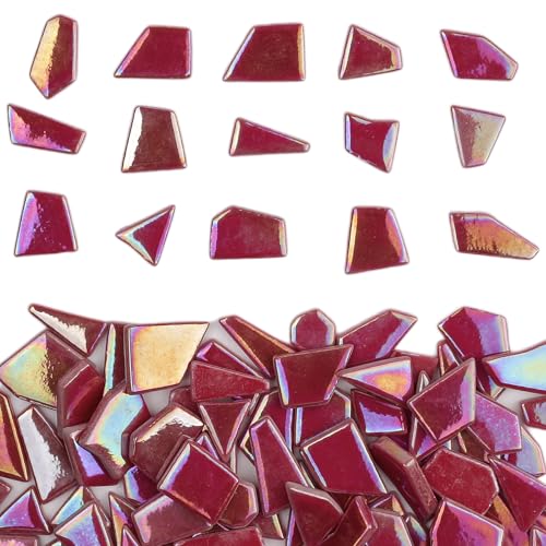 Youway Style 200g Iridescent Red Glass Mosaic Tiles for Crafs Bulk - color: Red, size: 200g