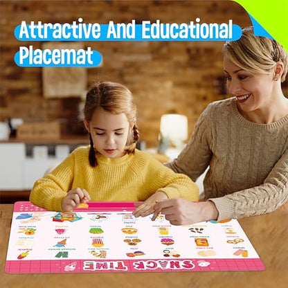 6 Pack Placemats for Kids, Non-Slip Washable Table Mats, Reusable Food Themed Dining Mats - Fruits, Vegetables, Snacks, Candies, Everyday Meal, Educational Placemats for Home, Classroom, Nursery - style: Food