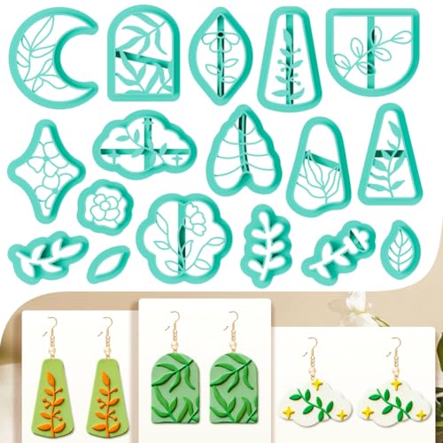 17Pcs Leaves Polymer Clay Cutters Boho Embossing Clay Earrings Cutters Polymer Jewelry Cutter for Earrings Making Party Festival DIY Supplies - color: Plant