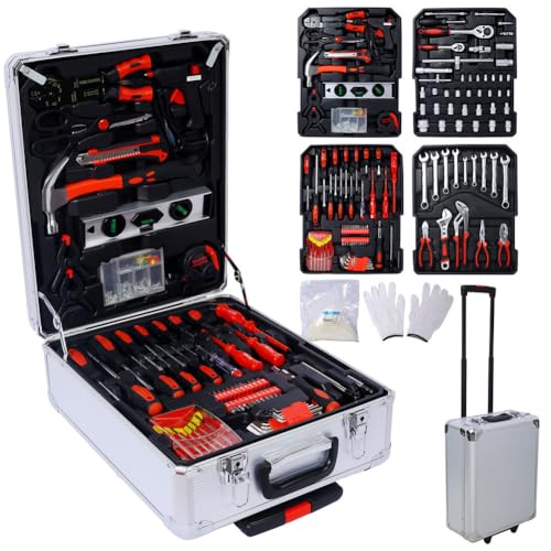 969-Piece Professional Home Repair Tool Kit with Rolling Aluminum Toolbox, 4 Drawers, Wrenches, Sockets, Screwdrivers & More – Complete Tool Set for Home, Garage, DIY, Handyman,Silver - color: Silver