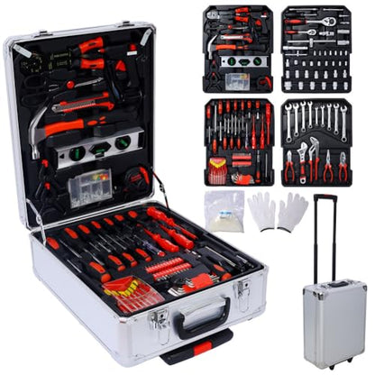 969-Piece Professional Home Repair Tool Kit with Rolling Aluminum Toolbox, 4 Drawers, Wrenches, Sockets, Screwdrivers & More – Complete Tool Set for Home, Garage, DIY, Handyman,Silver - color: Silver